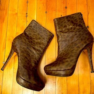 Ted Baker Leopard Print Booties, Brown, Size US 9/UK 7/EU 40